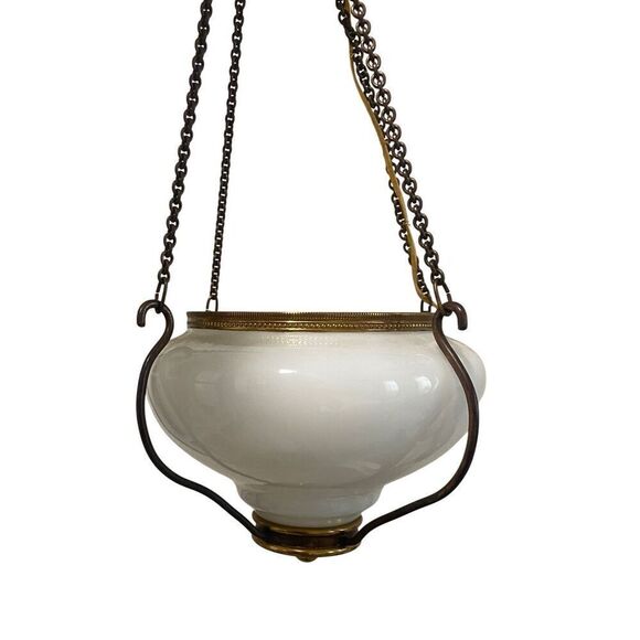 Vintage Ceiling Light Fixture 4 Chain Hanging Globe Dutch Colonial - Picture 1 of 10